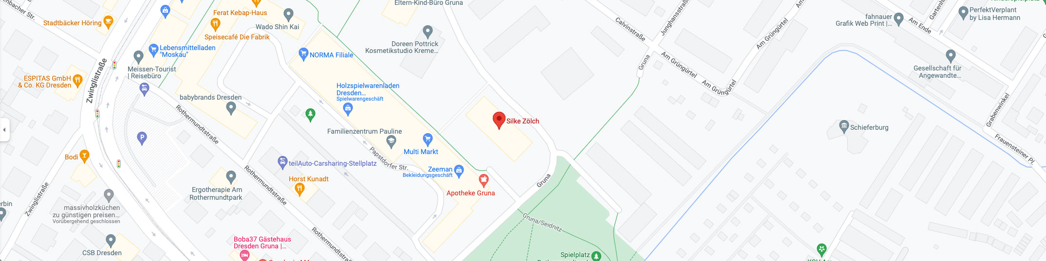 Google-Map-Bild: Frauenärztin Silke Zölch, Dresden (Kartendaten © 2022 GeoBasis-DE/BKG (© 2009), Google)